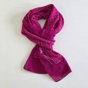 Effy Hematian Signed Signature Print Scarf 19x60 Fuchsia Pink Sheer Boho Preppy